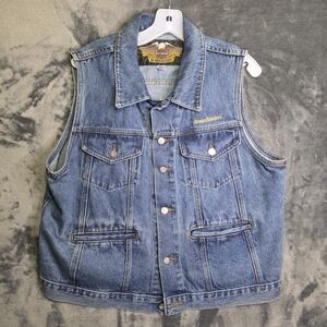 VTG Harley Davidson Made In The USA Denim Motorcycle Vest Mens L